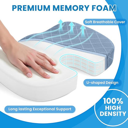 Memory Foam Office Chair Seat Cushion - Light Blue, XX-Large | for Car Seat, Airplane, Desk Chair - Sciatica & Hip & Coccyx Pain Relief Cushion for Long Sitting Office Workers, Car Drivers - Image 3