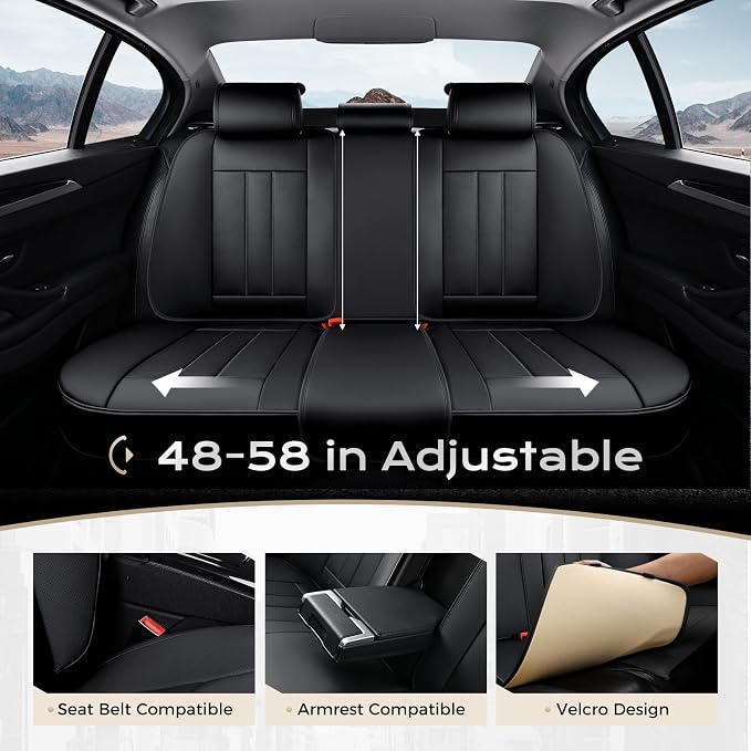 Coverado Nappa Leather Car Seat Covers Full Set, Luxury Waterproof Seat Protectors, Airbag Compatible Anti‑Slip Auto Seat Covers, Universal Fit for Most Cars SUVs Trucks Pickup Vehicles - Image 7