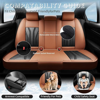 Fit Camry Premium Leather Car Seat Covers for Toyota Camry 2012-2025 2026 - Waterproof，Breathable，All-Weather Seat Cushion Protecto & Airbag Compatible, 2 Front Seat Brown&Black - Image 3