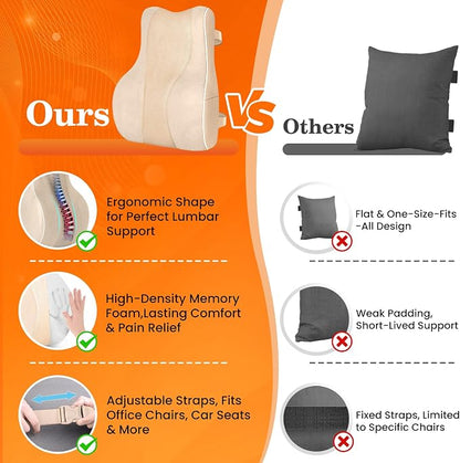 CloudBliss XL Lumbar Support Pillow, Memory Foam for Office Chair, Khaki | Ergonomic High-Density Memory Foam, Adjustable Straps, Washable Mesh Cover, Lower Back Support for Office, Gaming & Car Seat - Image 6