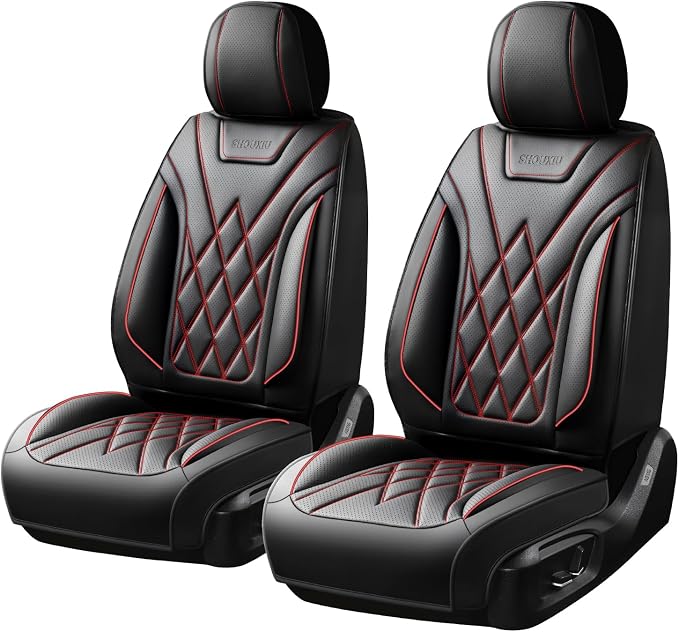 For Subaru Impreza 2012-2025 2026 Car Seat Covers, Front Pair, Redline | Luxury Full Coverage Leather Seat Protectors, Waterproof Breathable, Non-Slip, Easy to Install, Airbag Compatible, All-Season - Image 9