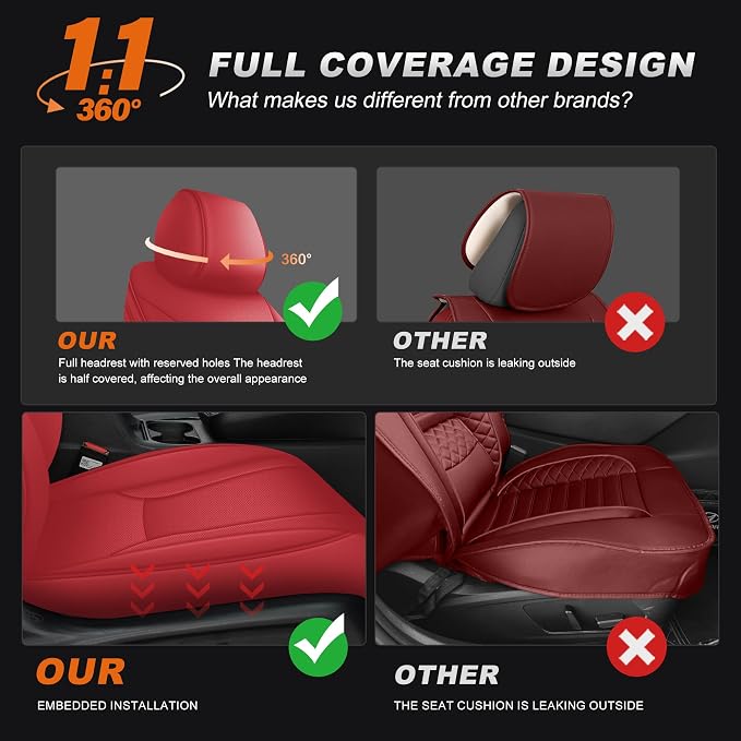 AOMSAZTO Custom Fit Seat Covers for Honda Accord 2023 2024 2025 2026 LX | (Rear Row W/Solid Backrest)Full Set Waterproof Airbag Compatible Faux Leather Seat Protector Red - Image 5