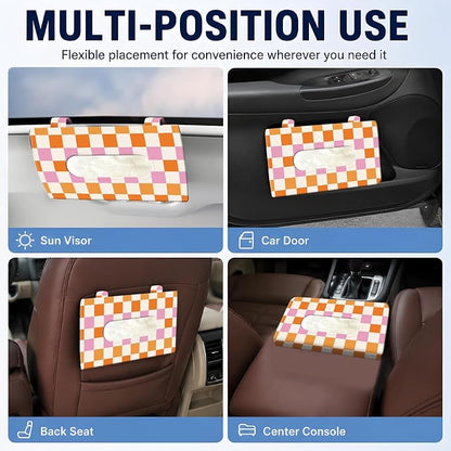 Car Tissue Holder, Cute Sun Visor Napkin Holder Backseat Tissue Case, PU Leather Tissue Box, Funny Car Accessories for Women Men Colorful Funny Plaid - Image 5