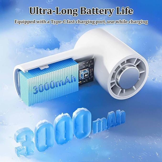 Mini Portable Clip on Fan with LED Display & 6 Wind Speed Levels | Lightweight ABS Clip Fan for Stroller/Office/Camping/Beach - 360° Clamp, Neck Strap, 3000mAh Battery, Semiconductor Cooling - Image 3