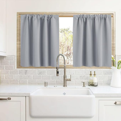RYB HOME Cafe Blackout Curtains 24 inch Length for RV Camper Kitchen Window | Temperature Regulating,Light UV Blocking,Privacy Protection,Short Small Half Window Tiers,W42 x L24,Silver Grey,2 Panels by RYBHOME