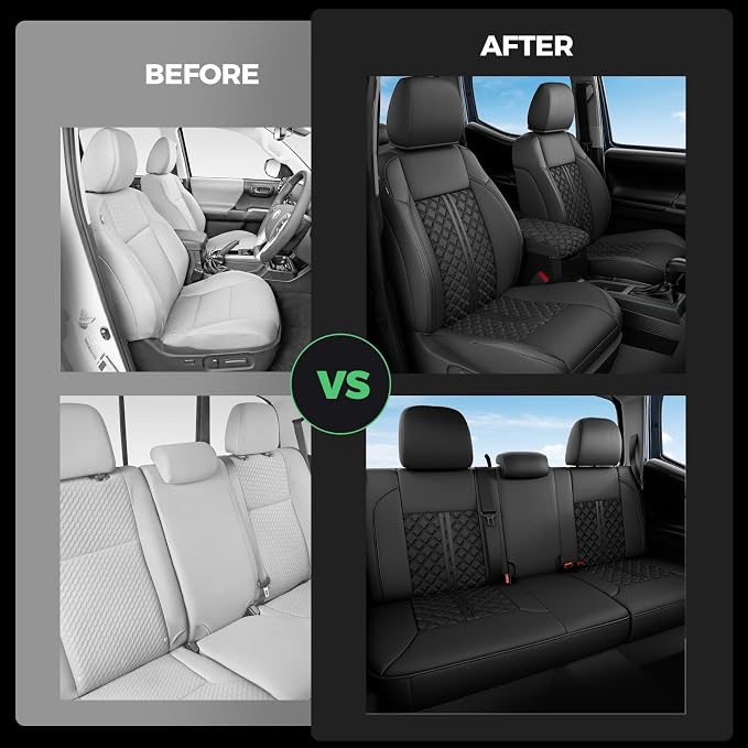 RIDEPOSH Custom Leather Seat Covers for Toyota Tacoma Double Cab 2016-2023 | full set, BK, OEM fit, premium waterproof leather, anti-slip, extra pockets, long-term durability, airbag compatible - Image 7