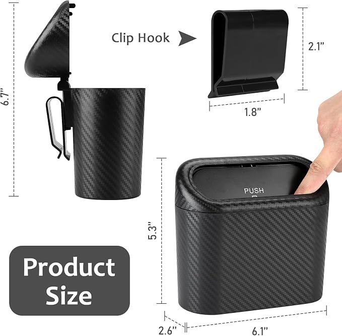 Accmor Car Trash Can with Lid, 2 Pack Mini Vehicle Trash Bin Car Dustbin Garbage Organizer Holder with Trash Bag, Small Hanging Leakproof Auto Storage Bag Container (Carbon Fiber) - Image 2