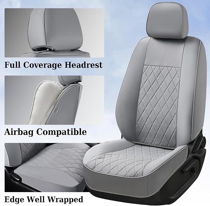 Coverado Tacoma Seat Covers Full Set, Faux Leather Car Seat Covers Custom Fit for 2005-2023 Toyota Tacoma Double & Crew Cab SR SR5 Limited TRD Sport/Pro/Off Road Toyota Tacoma Accessories (Gray) - Image 5
