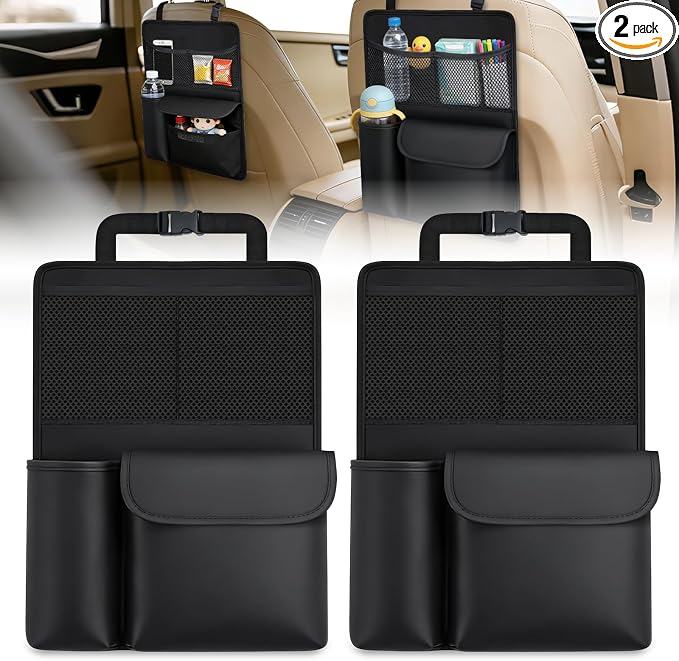 Nilight Car Seat Back Organizer 2PCS Black PU Leather Universal | Multi Pockets Foldable Waterproof Scratch Resistant Hanging Storage Bag for Cars Vans SUVs MPVs Pickup Trucks by Nilight