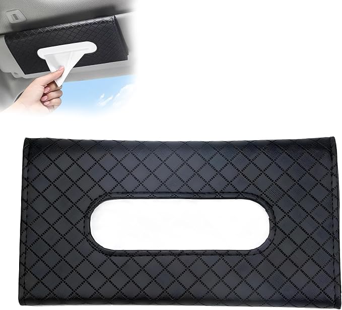 Luxury Car Tissue Holder for Visor with Lotion Facial Tissues | Diamond PU Leather with Velvet Lining | Allergy & Sensitive Skin Care | Slim Tissue Holder | Perfect for Commute & Road Trips by BIPROS
