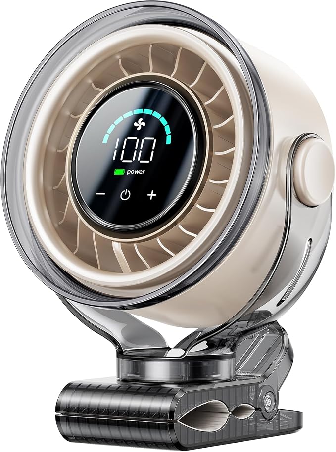 Clip on Fan, Rechargeable USB Fan with Sturdy Clamp, LED Display, 100 Speeds, 3000mAh Battery, 360° Rotation, 5.5 Inch Portable Fan for Stroller Bed Camping Treadmill Car White by CoolAirAnywhereYouGo