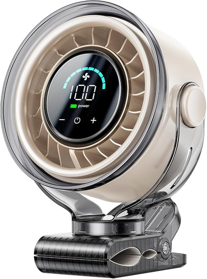 Clip on Fan, Rechargeable USB Fan with Sturdy Clamp, LED Display, 100 Speeds, 3000mAh Battery, 360° Rotation, 5.5 Inch Portable Fan for Stroller Bed Camping Treadmill Car White by CoolAirAnywhereYouGo