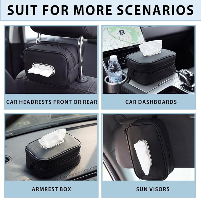 Novabright 3 Pack Car Tissue Holder Sun Visor Napkin Holder PU Leather Tissues Box Cover Backseat Rectangle Organizer for Car Sun Visor Black Organization Accessories - Image 5
