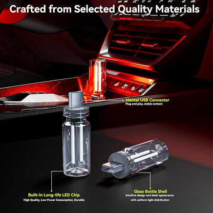 4 PCS USB Night Light Bulb,Touch Dimmable Retro Car Interior Ambient Light | Portable Glass Bottle Design Chubby Glow Light for Car, Truck, Bedroom, Red Ambient Lighting - Image 5