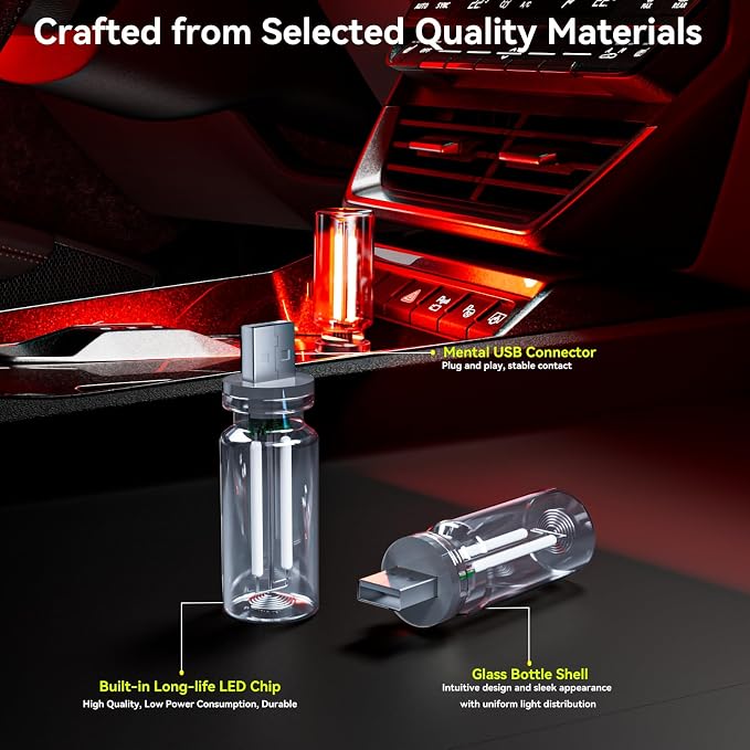 4 PCS USB Night Light Bulb,Touch Dimmable Retro Car Interior Ambient Light | Portable Glass Bottle Design Chubby Glow Light for Car, Truck , Bedroom, 2 Blue and 2 Purple Ambient Lighting - Image 4