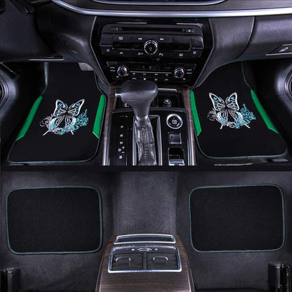 CAR PASS Embroidery Butterfly Car Floor Mats, Green Carpet Floor mats with Heel Pad, Universal Fit for Suvs,Sedans,Trucks,Cars, Set of 4 (Black and Green) - Image 4
