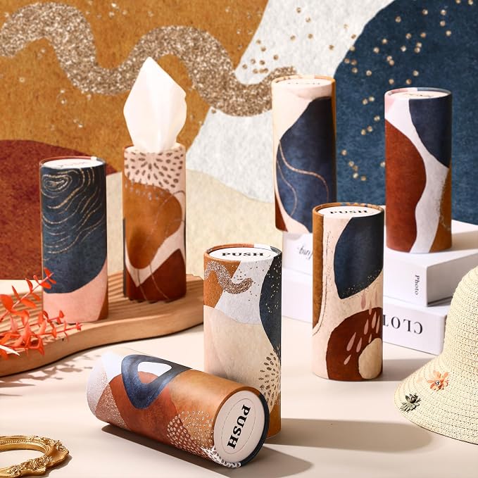 Outus 12 Pcs Boho Car Tissues Cylinder Holder with 3 Ply Facial Tissue Bulk Black White Round Tissue Holder Travel Tissues Boxes Container for Car Cup Wedding Birthday Party - Image 4