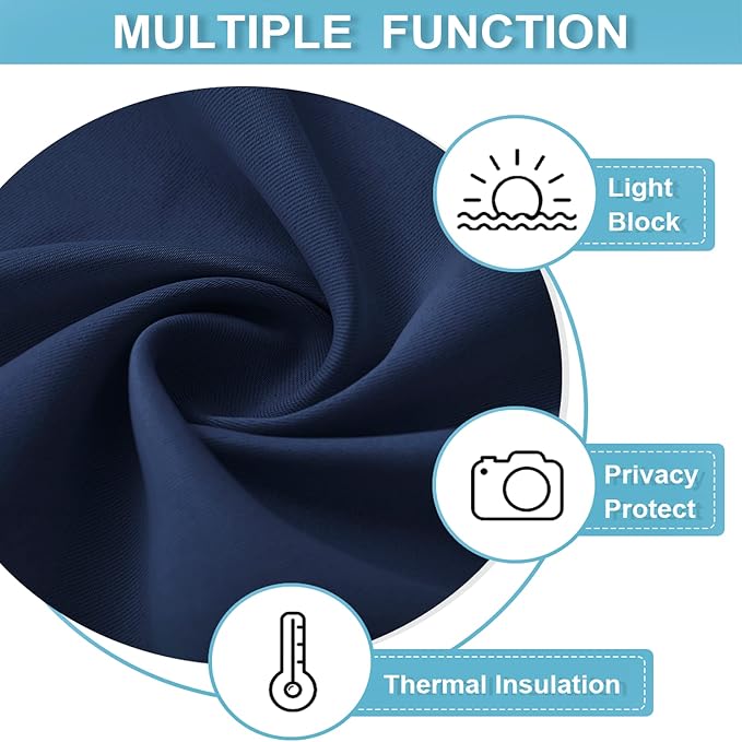RYB HOME Small Window Curtains 45 inches Length for Kitchen Cafe Bathroom | Room Darkening Curtains & Drapes, Energy Saving, Thermal Insulated, For Kids Bedroom, W42 x L45, Navy Blue, 2 Panels - Image 6