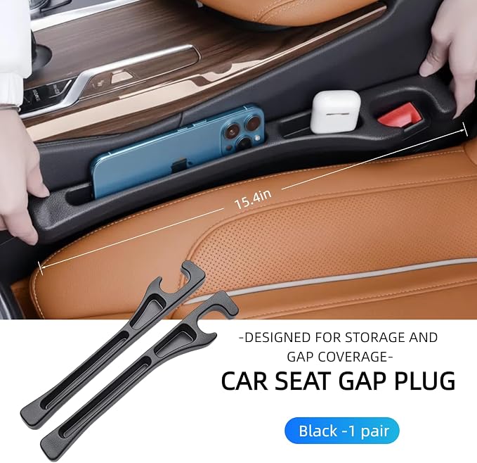 2 Pack Car Seat Gap Organizer, Seat Gap Filler Plug for Cars, SUVs & Trucks – Prevents Lost Items, Great for Rideshare, Daily Commute & Long Trips, Universal Fit PU Leather, Black - Image 6