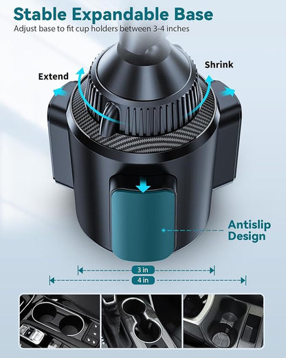 EXELIQ Cup Holder Phone Charger for Magsafe, Wireless Magnetic Car Mount | Heat Dissipation System, 15W Fast Charging Car Cup Phone Holder for iPhone 17 16 15 14 13 12 Pro Max Mini with PD 30W Adapter - Image 6