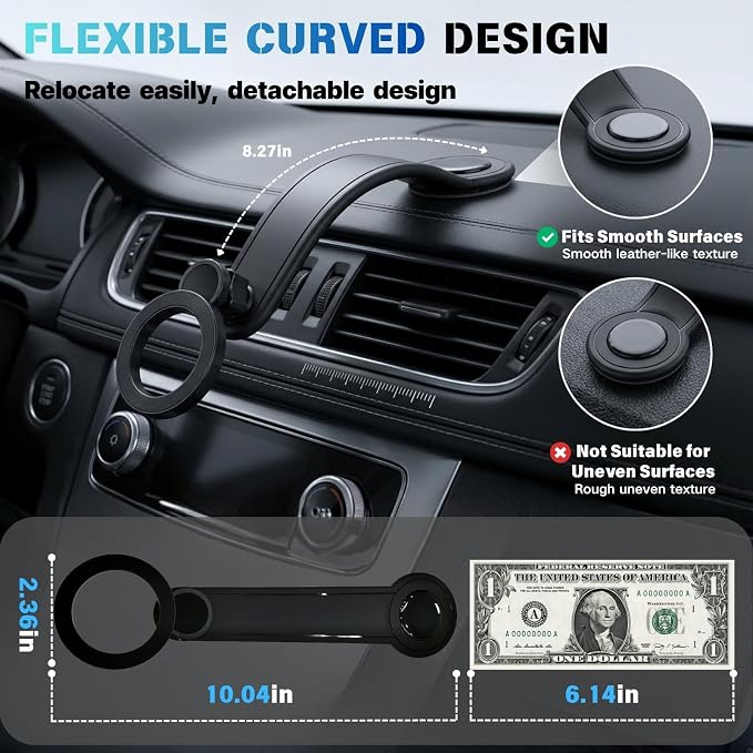 Car Phone Holder for MagSafe, Adhesive Dashboard Mount with Bendable Arm | Strong N52 magnetic hold,one-hand use,commuting, road trips, rideshare and delivery driving,fits most 4–7" phones - Image 3