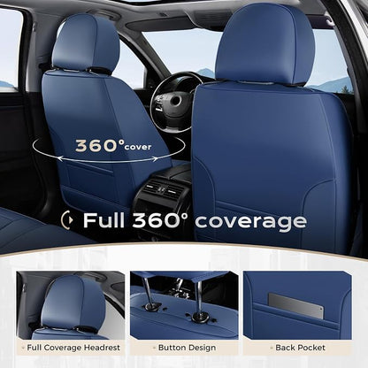 Coverado Car Seat Covers Full Set, Nappa Leather Seat Covers for Cars, Car Seat Protector Car Seat Cushion, Front and Back Seat Protectors Cushions Universal Fit for Most Cars Vehicles(Blue&White) - Image 3