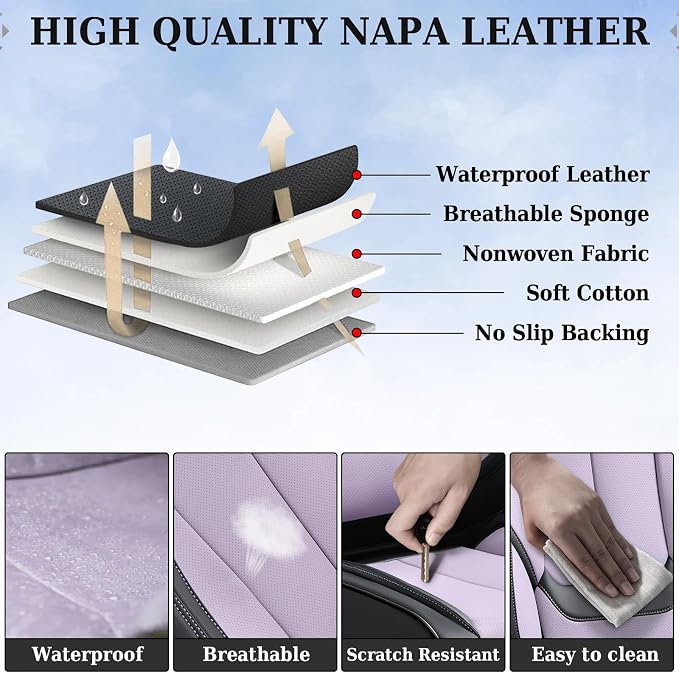 Coverado Car Seat Covers, Seat Covers for Cars, Waterproof Leather Auto Seat Protectors, Leather Car Seat Cushion, Car Interiors Accessories Universal Fit for Most Cars - Image 7