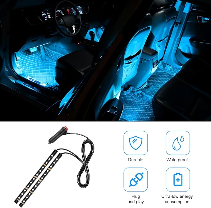 Car LED Strip Light, 12V 24 LED Vehicle Under Dash Neon Ambient Night Decor Lamp with Cigarette Lighter Plug, Automotive Interior Lighting Accessories, Universal for SUV Truck Sedan (Ice Blue) - Image 5