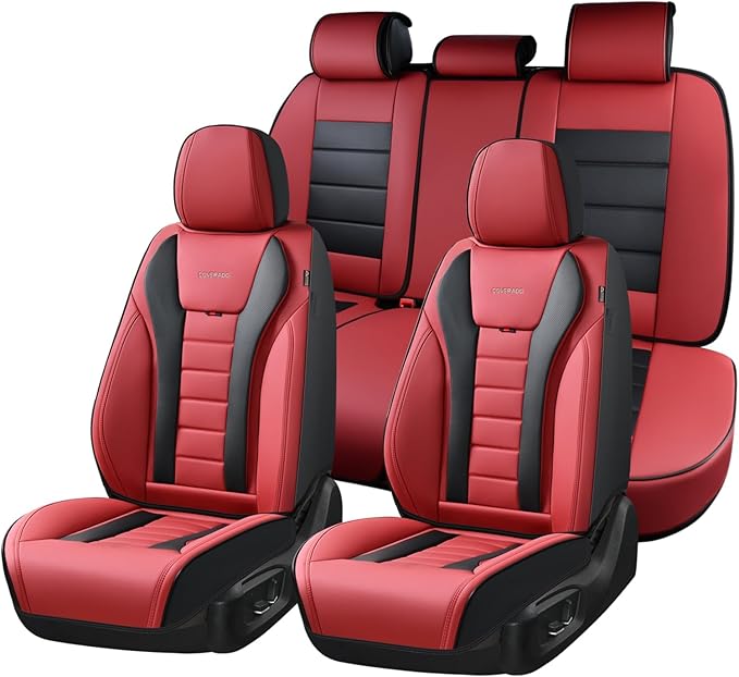 Coverado Car Seat Covers Full Set, Seat Covers for Cars, Front Seat Covers and Back Seat Cover Waterproof Leather Automotive Seat Cover, Universal Car Interior Protectors Cushion for Most Cars by COVERADOAUTO