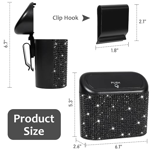 Accmor 2 Pack Bling Car Trash Can with Lid, Small Garbage Can, Auto Garbage Storage Bin with 90pcs Garbage Bags, Sparkling Crystal Trash Bags Holder for Car, Home, Office Storage (Black Rhinestone) - Image 2