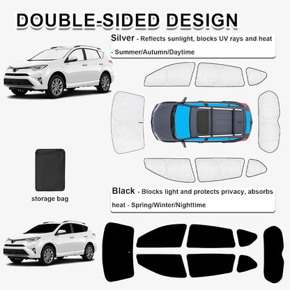 KMF 8pcs Thicken Sun Shades for Toyota RAV4 2013-2018 Accessories, Full Car Window Covers Sunshade for Windshield Side Rear, UV Block and Blackout Privacy for Car Camping Outdoor - Image 4