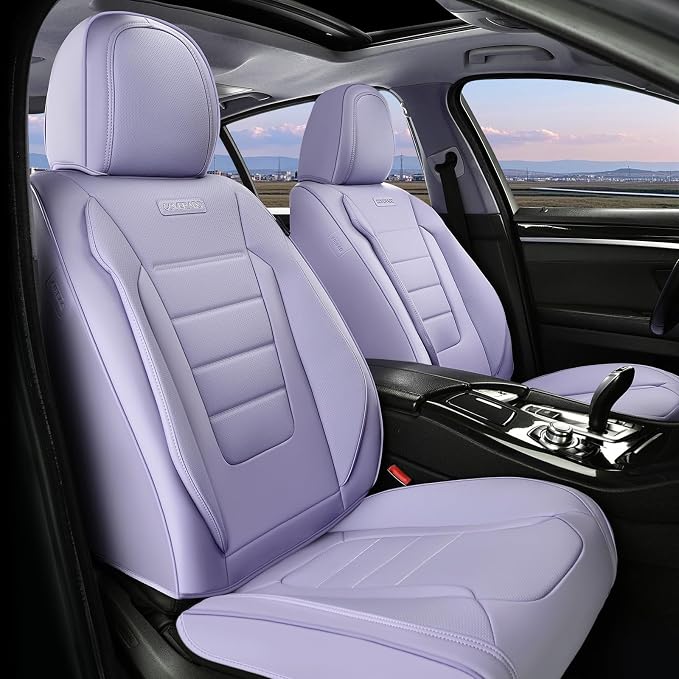 Coverado Car Seat Covers Front, Seat Covers for Cars, Waterproof 2-Pack Car Seat Cushions, Leather Carseat Seat Protectors, Universal Seat Covers Fit for Most Sedans SUV Pick-up Trucks(Purple) by COVERADOAUTO