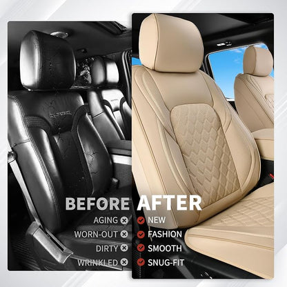 Huidasource Tacoma Front Leather Seat Covers, Car Seat Cushion Cover Fit for 3rd Gen Toyota Tacoma 2016-2023 SR SR5 Limited TRD Sport/Pro/Off Road All Cab Front Row (Front Pair/Beige) - Image 6