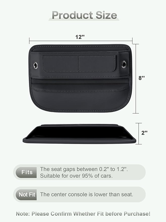 Universal Fit Premium Leather Car Seat Gap Filler Organizer, Center Console Organizer with Card Slots, Clever Gifts for Car SUV Truck Owners (Black, 2 Pack) - Image 6