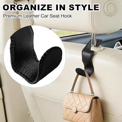 Headrest Hooks for Car, Leather Car Purse Hooks Hanger Holder Hook for Hanging Purses and Bags and Coats, 4Pack Black - Image 6