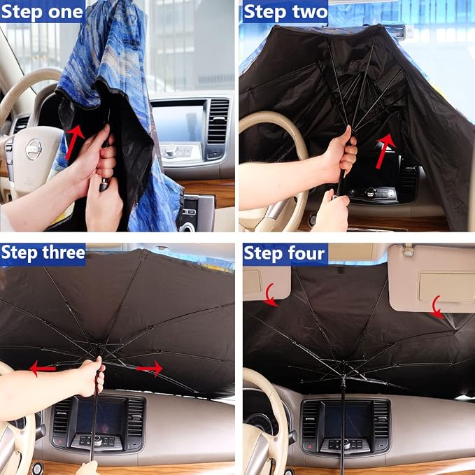 Windshield Sun Shade Umbrella for Car Front Window Sun Visor for Windshield Car Summer Accessories Protect Interior from UV Rays & Heat for Sedan, Compact SUV, Hatchbacks 57"*31" - Image 5