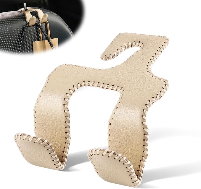 LivTee Upgraded Superior Leather Car Seat Back Headrest Hook, 2 in 1 Auto Seat Hook Hangers Holder Organization Interior Accessories for Purses Coats Umbrellas Grocery Bags Handbag (Beige) by LivTee
