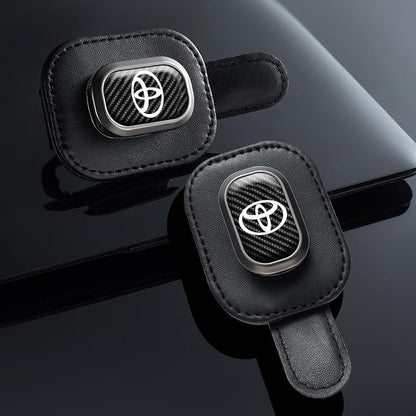 Sunglasses Holder, Leather Glasses Holders Compatible with Toyota Series Car Sun Visor, Eyeglasses Hanger and Ticket Card Clip Eyeglasses Mount for Car, for Accessories, Black - Image 2