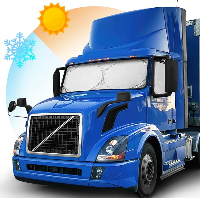 Semi-Truck Sun Shade for Windshield & Side Window, Fits Freightliner Volvo | Blocks 98% UV, cuts heat & glare. Fits Freightliner, Volvo, Intl & RVs. 300T polyester, easy install, keeps cab cool. by WIILGN