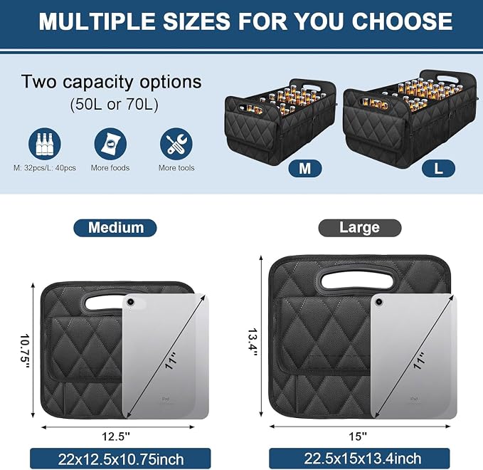Deosk Car Trunk Organizer for SUV, Car Organizers and Storage with Reinforced Handles, Car Accessories for Women/Men 50LWaterproof Polyester Trunk Organizer, Black - Image 2