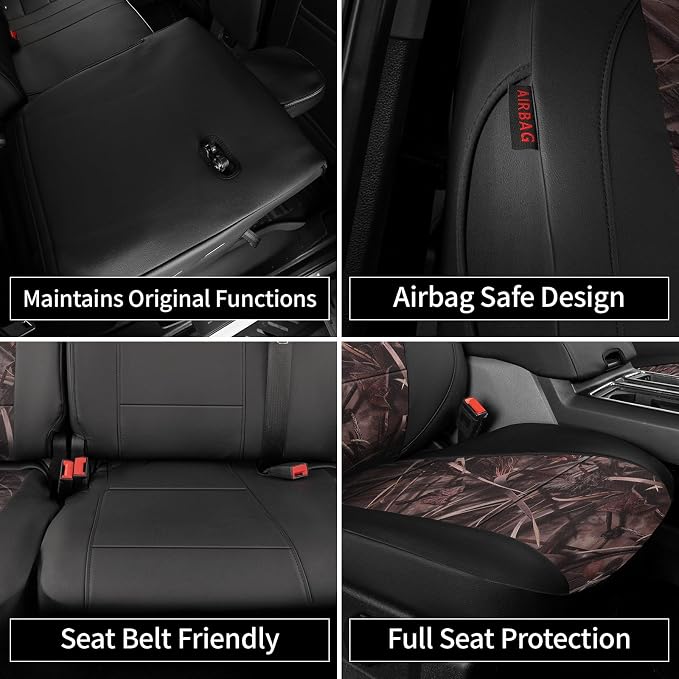 EKR F150 Seat Covers Custom Fit for (2 Door,SuperCab) 2015-2020 Ford F150 XL/XLT/Lariat & 2017-2022 F250/F350 SuperDuty XL/XLT/Lariat Full Set-Faux Leather(Black/Reed Camo) - Image 7