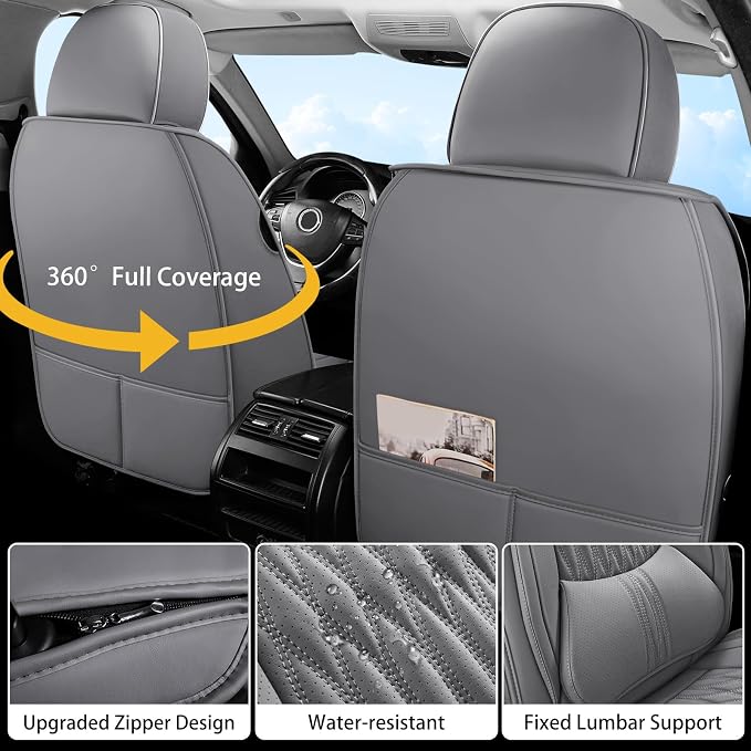WELLDO Car Seat Covers, 5 Seats, Gray, w02 | Waterproof, Scratch-Resistant, Breathable & Easy to Clean, Universal Fit for SUV Sedan Truck, Full Set - Image 3