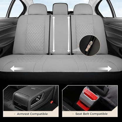 Coverado Car Seat Covers 5 Seats, Luxury Diamond Leather Seat Covers Full Set, Carbon Fiber Textured Design, Durable Waterproof Seat Protectors, Automotive Seat Covers Universal Fit Most Cars, Gray - Image 2