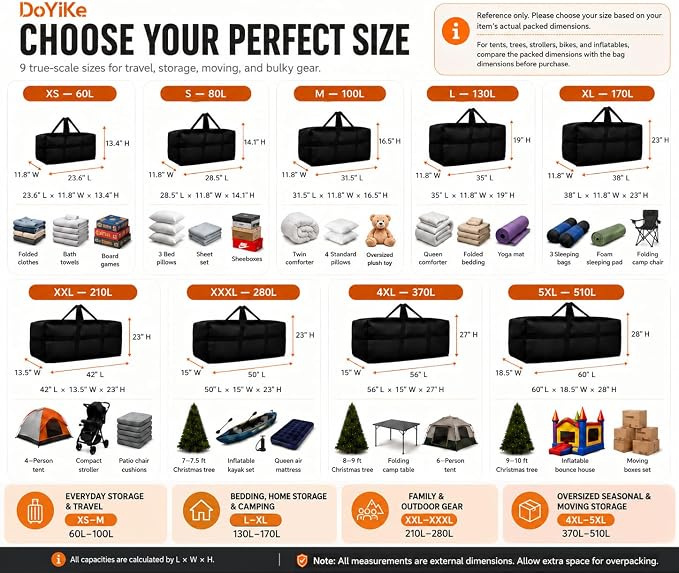 DoYiKe Extra Large Storage Duffle Bag, Duffel Bag for Travel Orange 280L - Image 2
