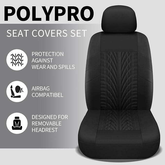 Pariitadin Car Seat Covers Front Pair, Washable and Breathable Seat Covers for Cars, Universal Fit Car Interior Covers for Most Sedan Truck SUV, Black - Image 2