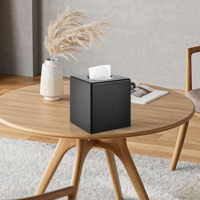 Y-in Hand Tissue Box Cover, Modern Decorative Square Facial Storage Tissue Box Holder, Home Accessories for Bathroom Vanity Countertops, Dressers, Night Stand, Parlors and Office - Matte Black - Image 8