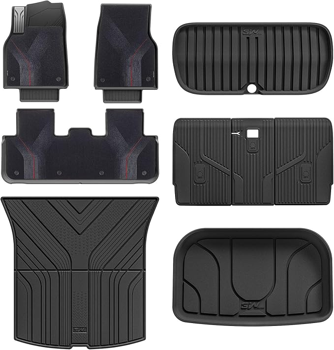 3W 9PCS Floor Mats for Tesla Model Y Juniper 2025 2026 Star Trails Carpets | Only Premium/Performance, Metal Pedal, Cargo Liner Backrest Mats Double Layer TPE All Weather Custom Fit Model Y Accessories by 3W