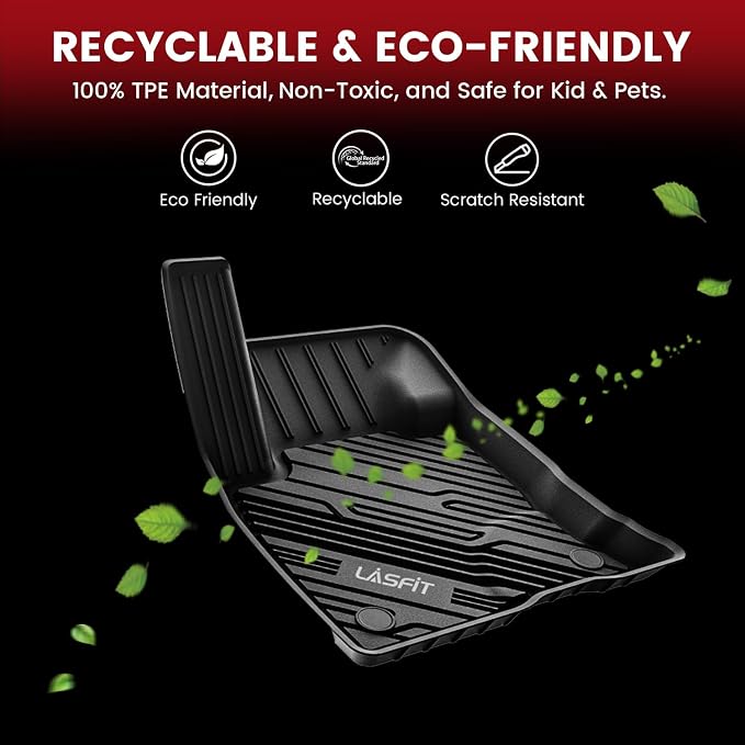 LASFIT Floor Mats for Ford Explorer 2020-2026 7 Passenger Accessories | TPE All Weather Protector Anti-Slip Floor Liners, 2026 2025 2024 2023 2022 2021 2020 Explorer 7 Seats 1st& 2nd& 3rd Row Black - Image 6