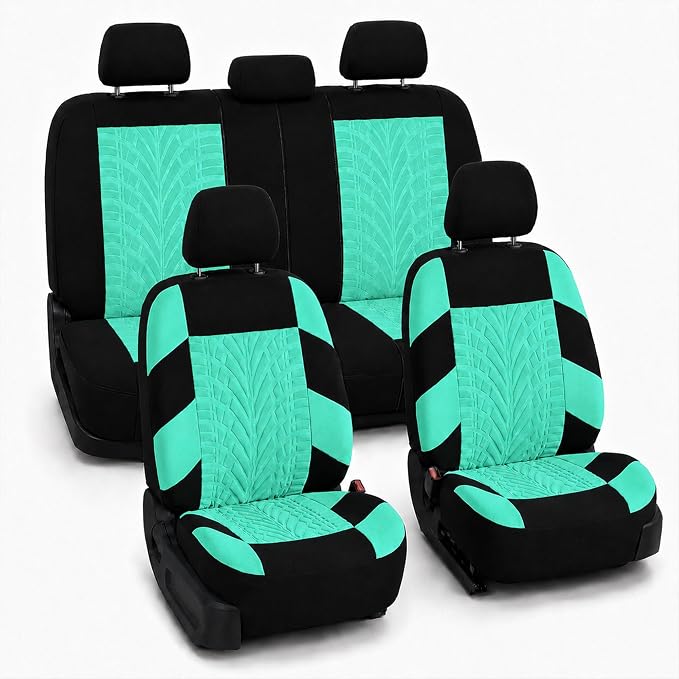 FH Group Full Set Premium Cloth Car Seat Covers - Universal Fit, Low Back Front Seat Covers, Airbag Compatible, Split Bench Rear Seat, Washable Seat Cover for SUV, Sedan, Mint by FHGroup