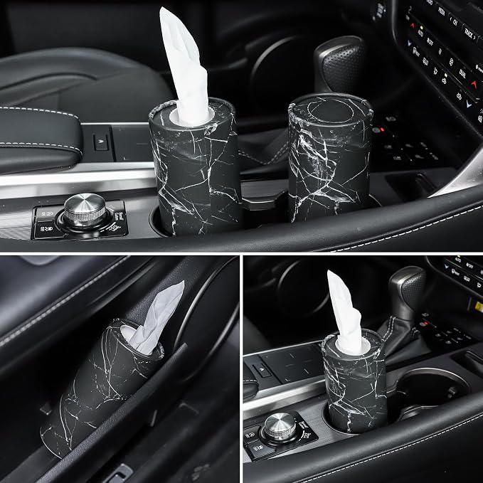 SINGARO Tissue Holder, 4 Pack Car Cup Holder Facial Tissues with Travel Tissue Bag, Quick and Convenient Flower Combination Car Tissue Box(4 Canisters/200 Tissues) Black - Image 5
